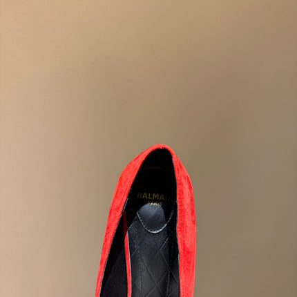 BALMAIN 26S HIGH HEELS 100 MM IN RED SUEDE