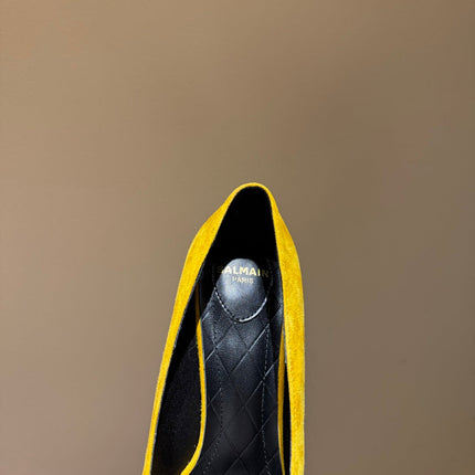 BALMAIN 26S HIGH HEELS 100 MM IN SUNFLOWER YELLOW SUEDE