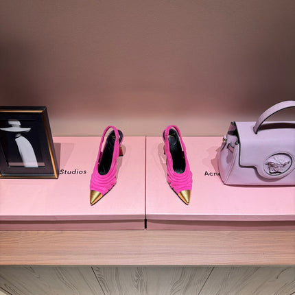 BALMAIN 26S SLINGBACK HEELS 100 MM IN DARK PINK SUEDE