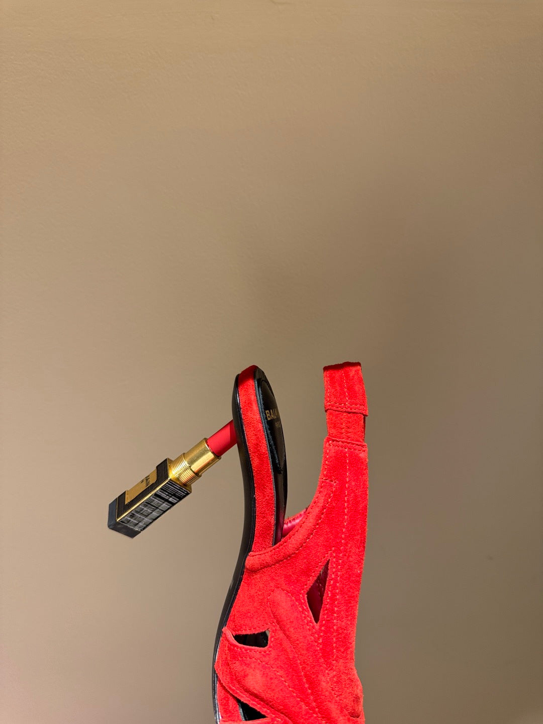 BALMAIN 26S SLINGBACK HEELS 100 MM IN RED SUEDE