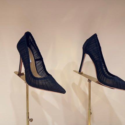 AQUAZZURA 26S HIGH HEELS 105 MM IN BLACK LACE MESH AND SATIN