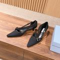 PRADA 26S SLINGBACK KITTEN HEELS 45MM IN BLACK FABRIC STRAP BUCKLE