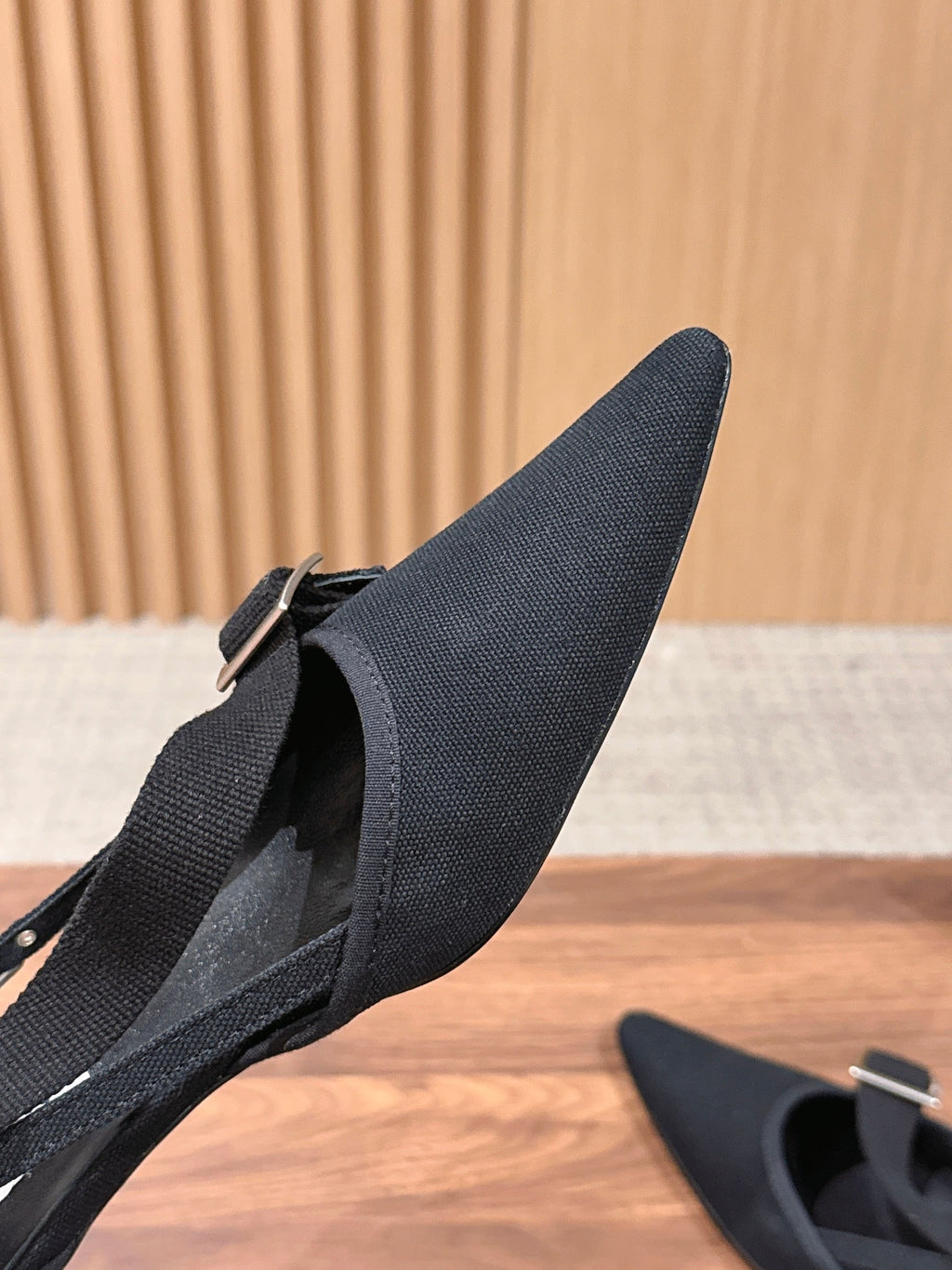 PRADA 26S SLINGBACK KITTEN HEELS 45MM IN BLACK FABRIC STRAP BUCKLE