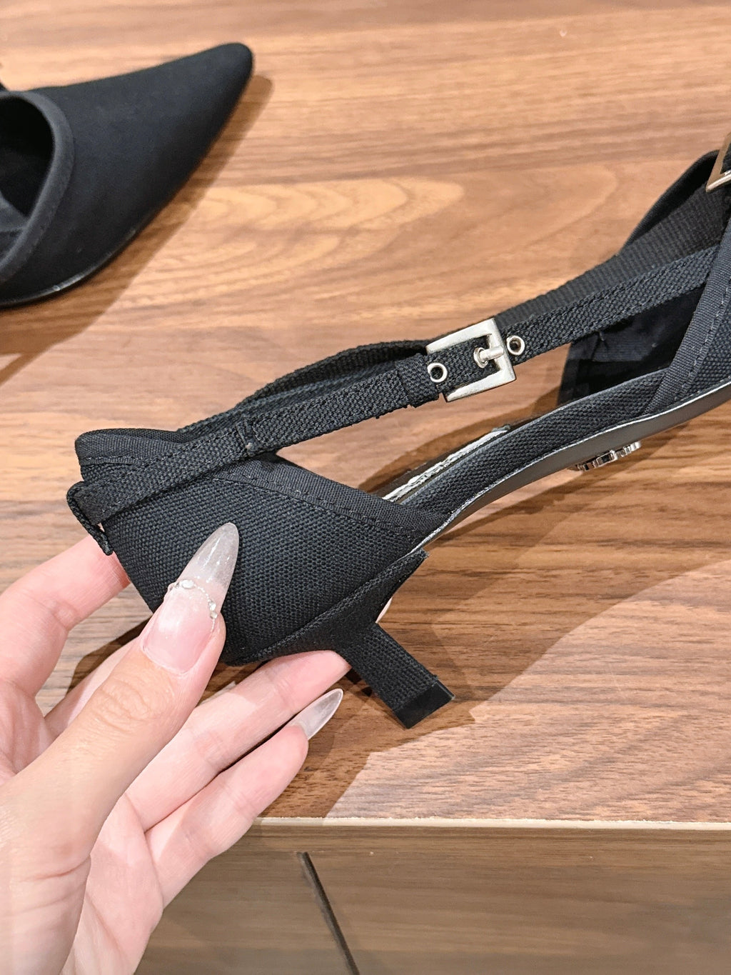 PRADA 26S SLINGBACK KITTEN HEELS 45MM IN BLACK FABRIC STRAP BUCKLE