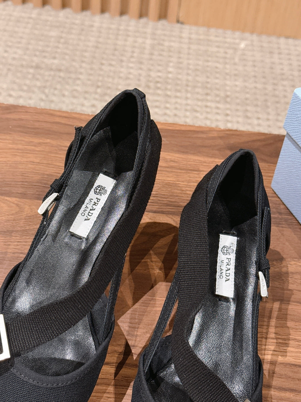 PRADA 26S SLINGBACK KITTEN HEELS 45MM IN BLACK FABRIC STRAP BUCKLE