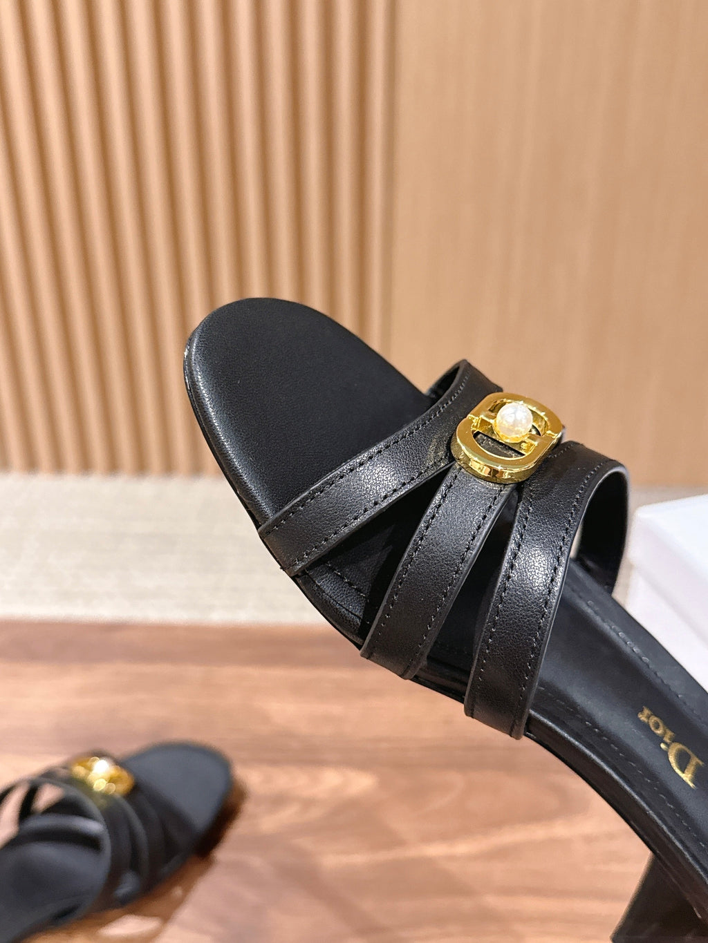 DIOR 26S MID HEEL SANDALS IN BLACK CALFSKIN MULTI STRAP GOLD HARDWARE