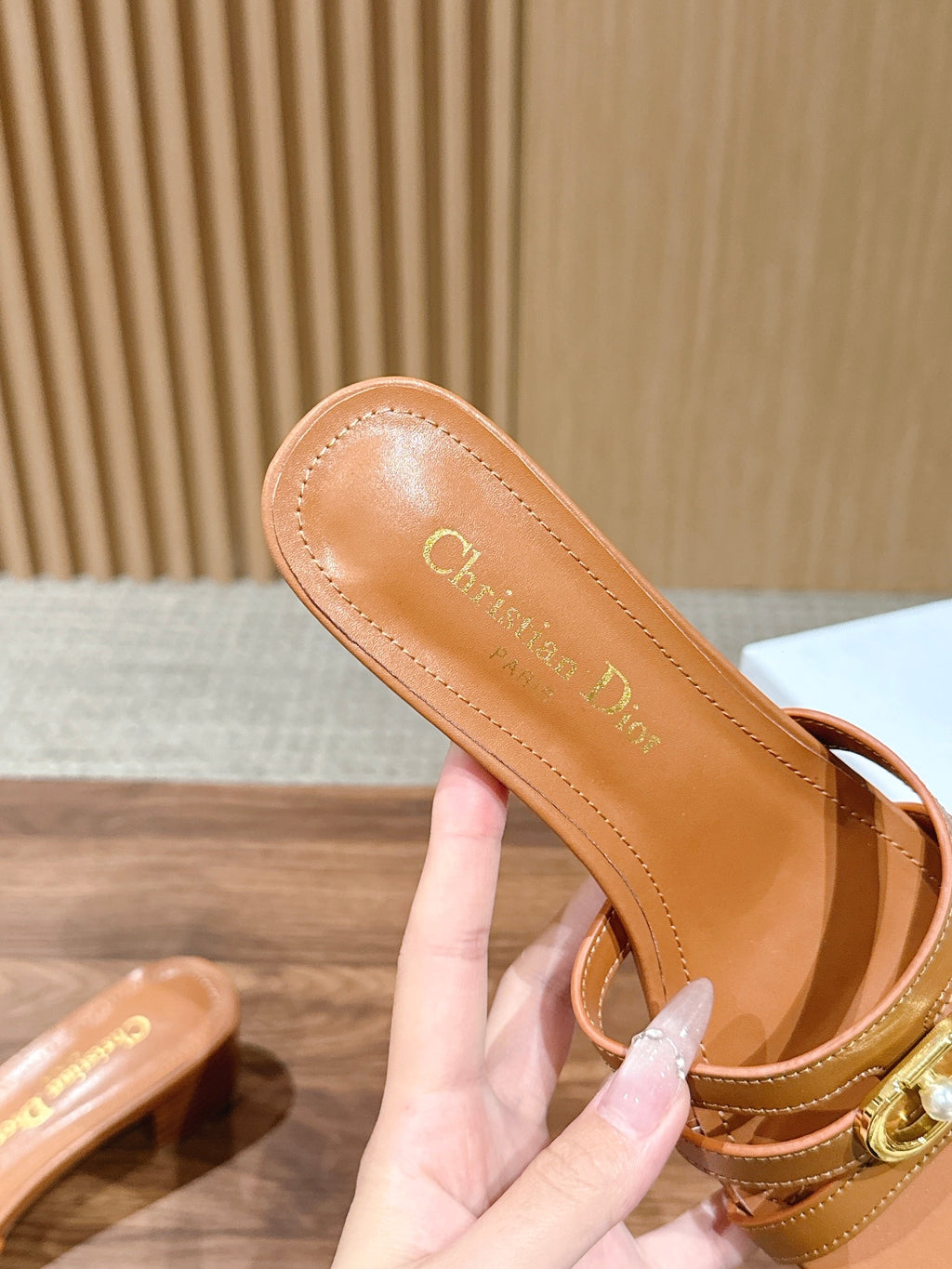 DIOR 26S MID HEEL SANDALS IN CARAMEL BROWN CALFSKIN MULTI STRAP GOLD HARDWARE