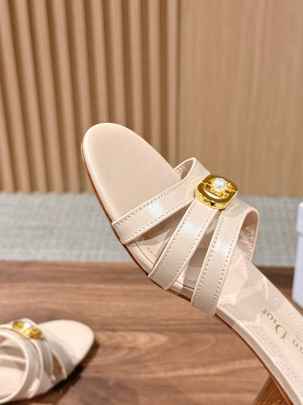 DIOR 26S MID HEEL SANDALS IN BEIGE CALFSKIN MULTI STRAP GOLD HARDWARE