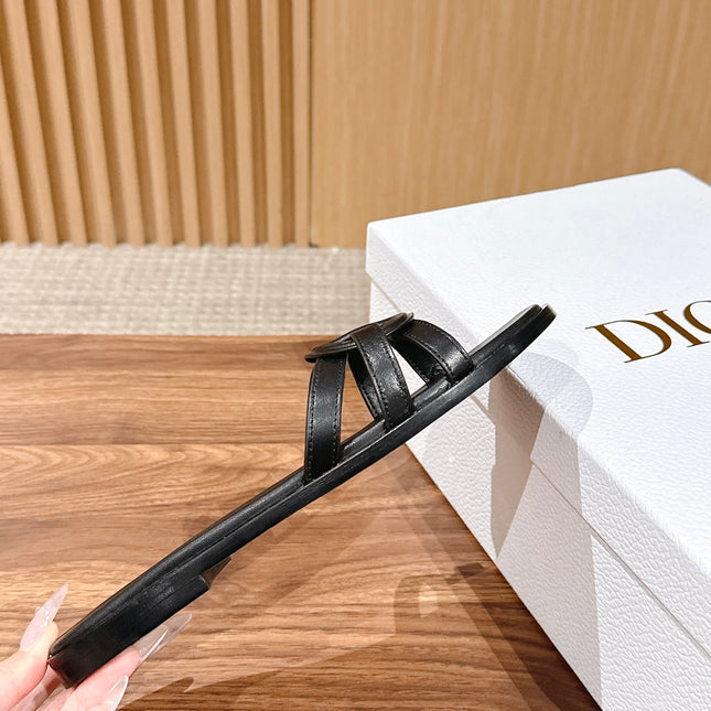 DIOR 26S SLIDE SANDALS IN BLACK CLUB WOVEN CALFSKIN