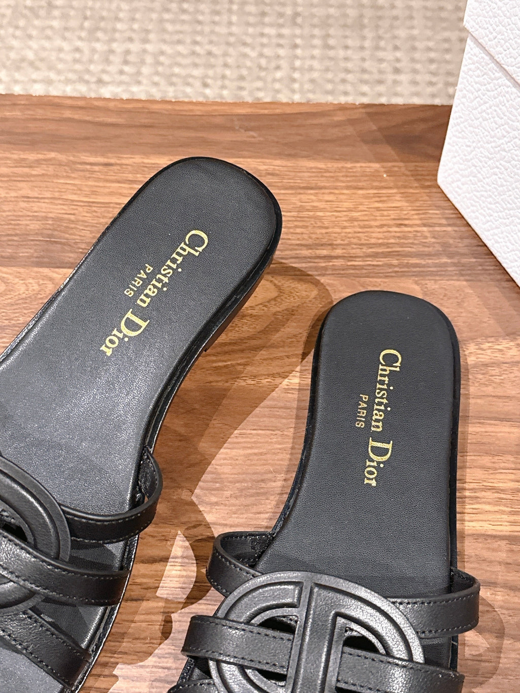 DIOR 26S SLIDE SANDALS IN BLACK CLUB WOVEN CALFSKIN