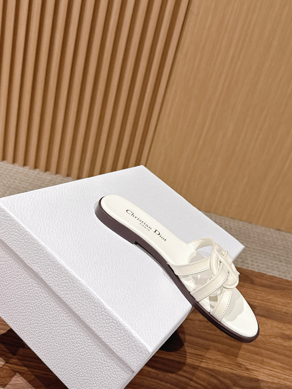 DIOR 26S SLIDE SANDALS IN WHITE CLUB WOVEN CALFSKIN