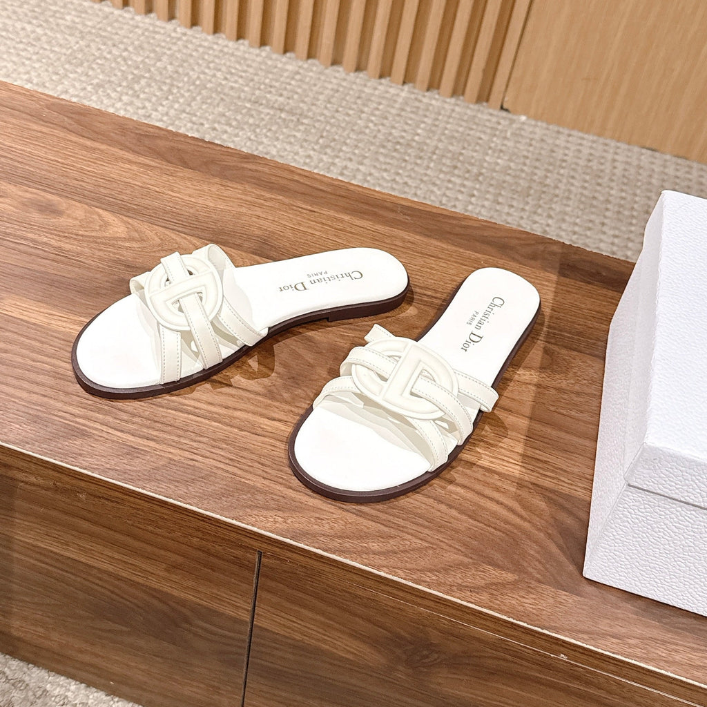 DIOR 26S SLIDE SANDALS IN WHITE CLUB WOVEN CALFSKIN