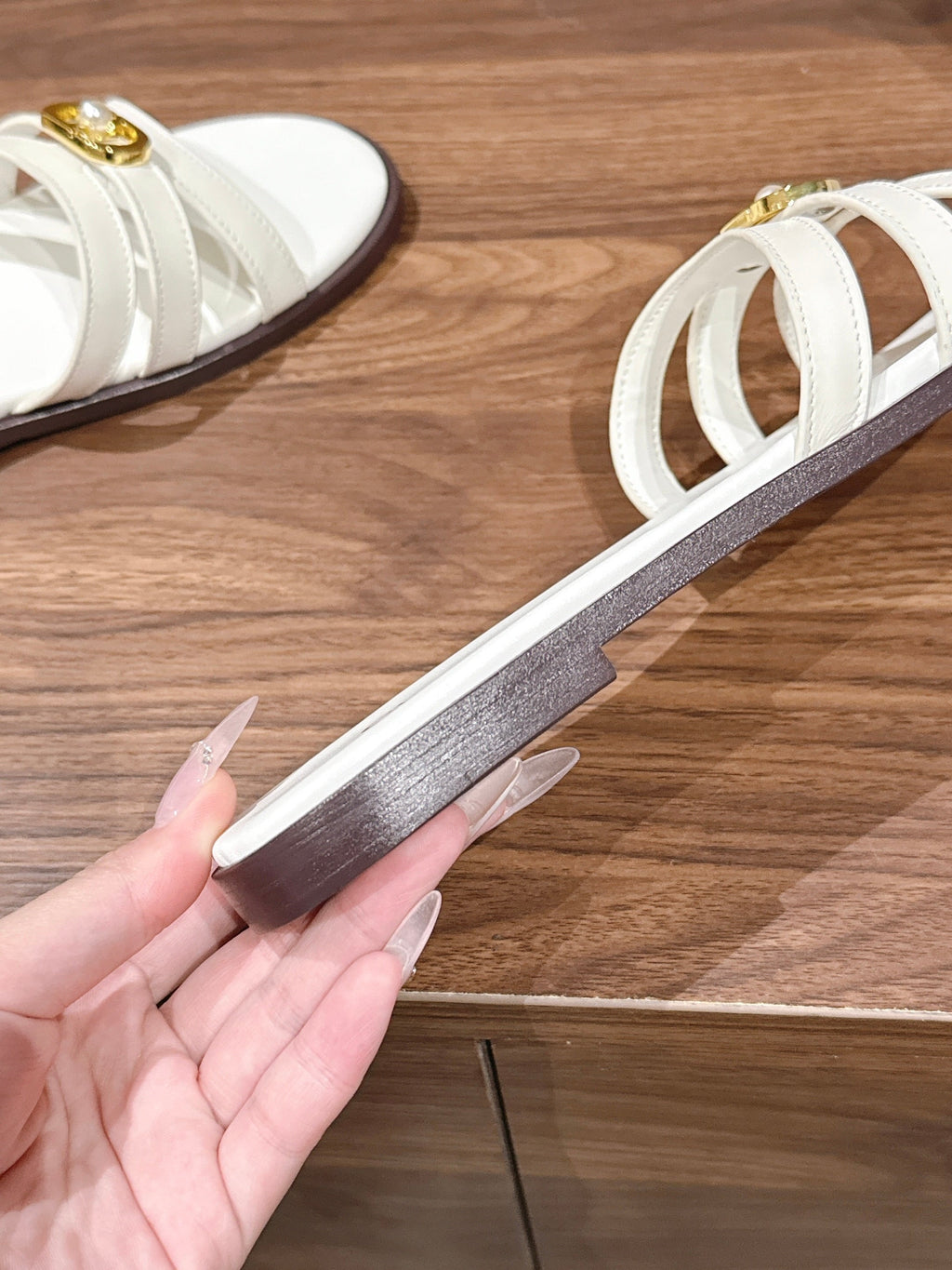DIOR 26S MULTI STRAP SLIDE SANDALS IN WHITE CALFSKIN GOLD BUCKLE