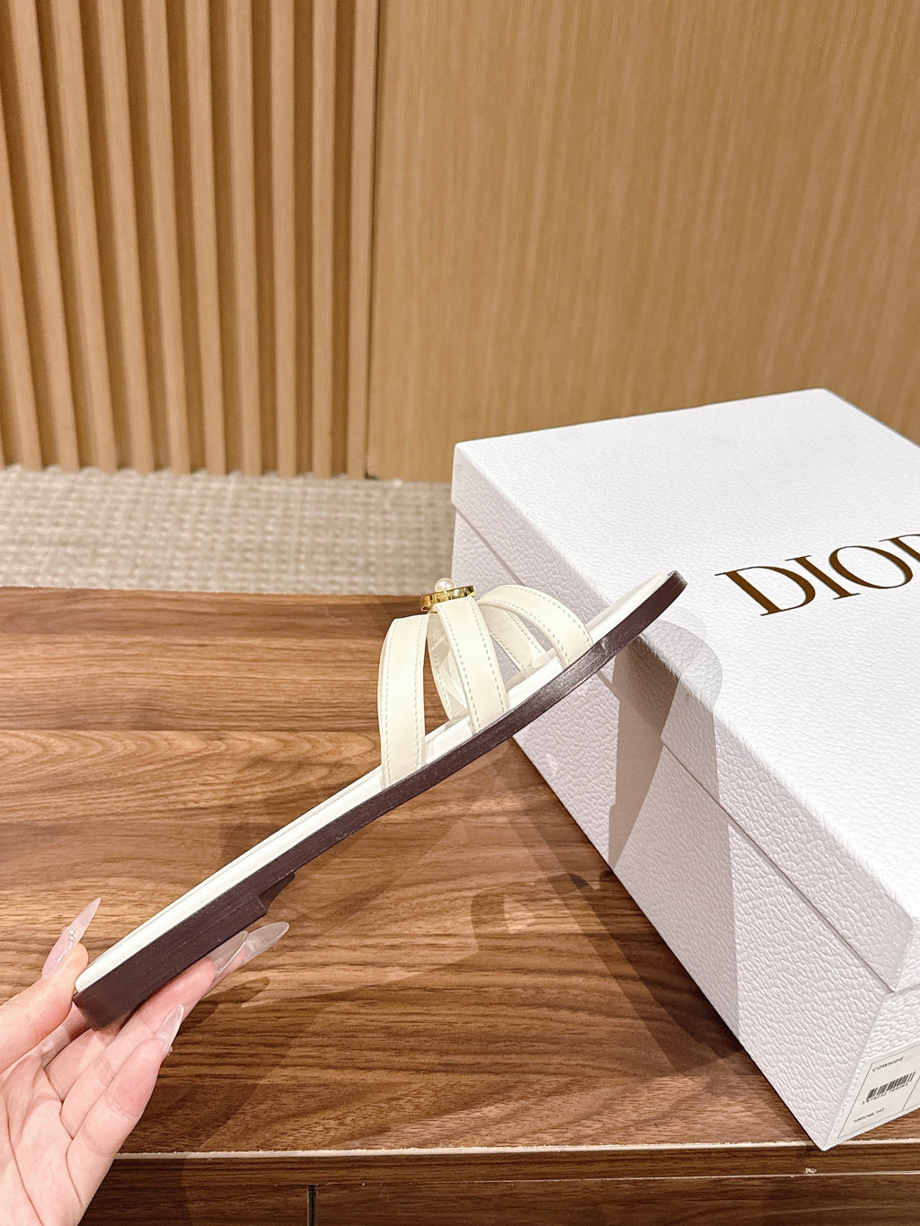 DIOR 26S MULTI STRAP SLIDE SANDALS IN WHITE CALFSKIN GOLD BUCKLE