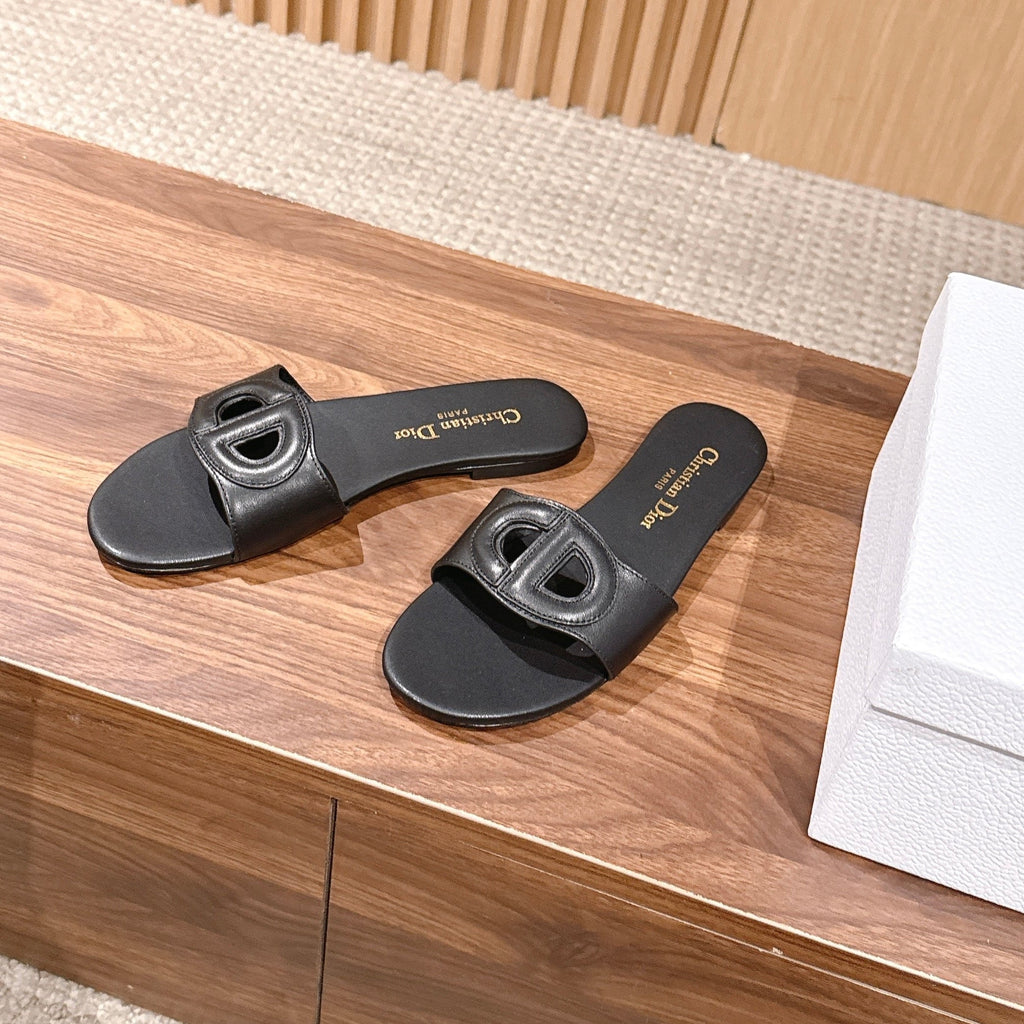 DIOR 26S SLIDE SANDALS IN BLACK CALFSKIN CD LOGO