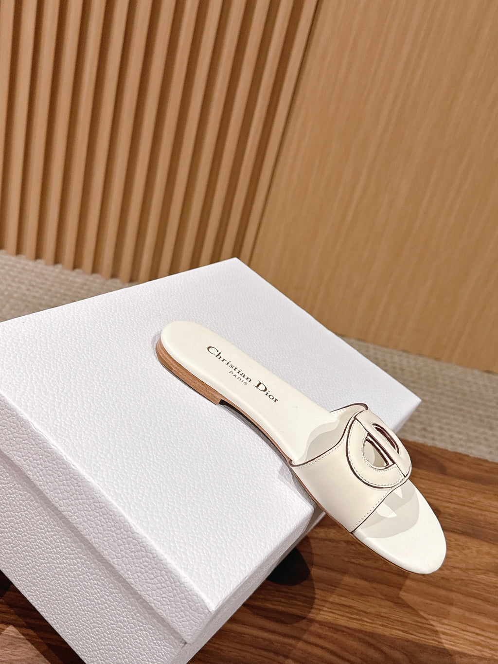 DIOR 26S SLIDE SANDALS IN WHITE CALFSKIN CD LOGO