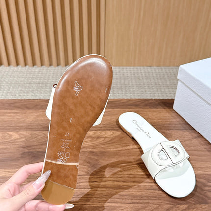 DIOR 26S SLIDE SANDALS IN WHITE CALFSKIN CD LOGO