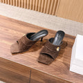 THE ROW 26S BUTTON DETAIL MULE SANDALS IN BROWN SUEDE