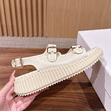 CHLOE 26S PLATFORM SANDALS IN CREAM WHITE CALFSKIN