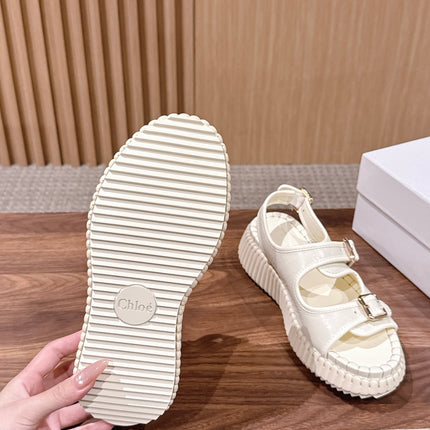 CHLOE 26S PLATFORM SANDALS IN CREAM WHITE CALFSKIN
