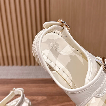 CHLOE 26S PLATFORM SANDALS IN CREAM WHITE CALFSKIN