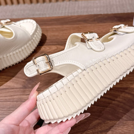 CHLOE 26S PLATFORM SANDALS IN CREAM WHITE CALFSKIN