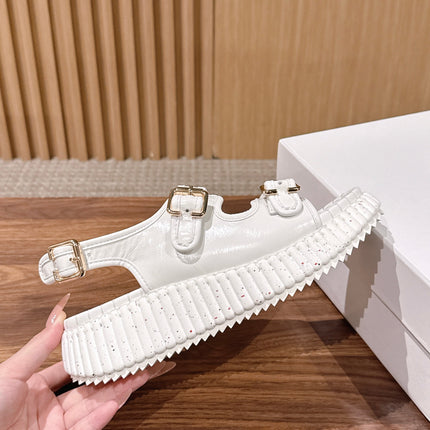 CHLOE 26S PLATFORM SANDALS IN WHITE CALFSKIN