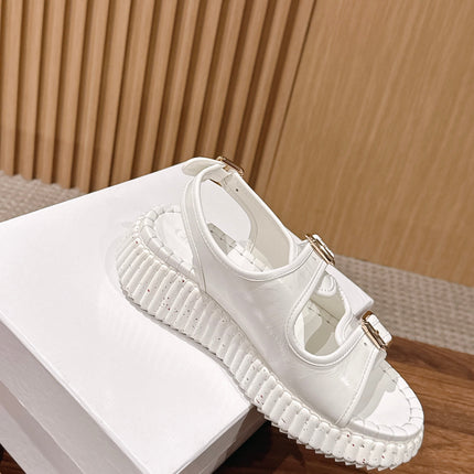 CHLOE 26S PLATFORM SANDALS IN WHITE CALFSKIN