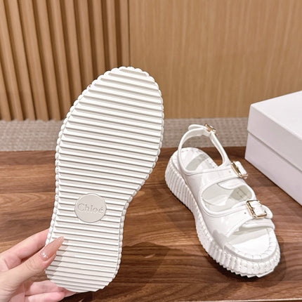 CHLOE 26S PLATFORM SANDALS IN WHITE CALFSKIN