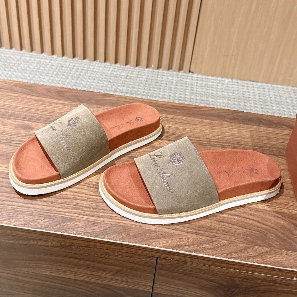 LP 26S SLIDES SANDAL IN OLIVE BROWN SUEDE WITH LOGO