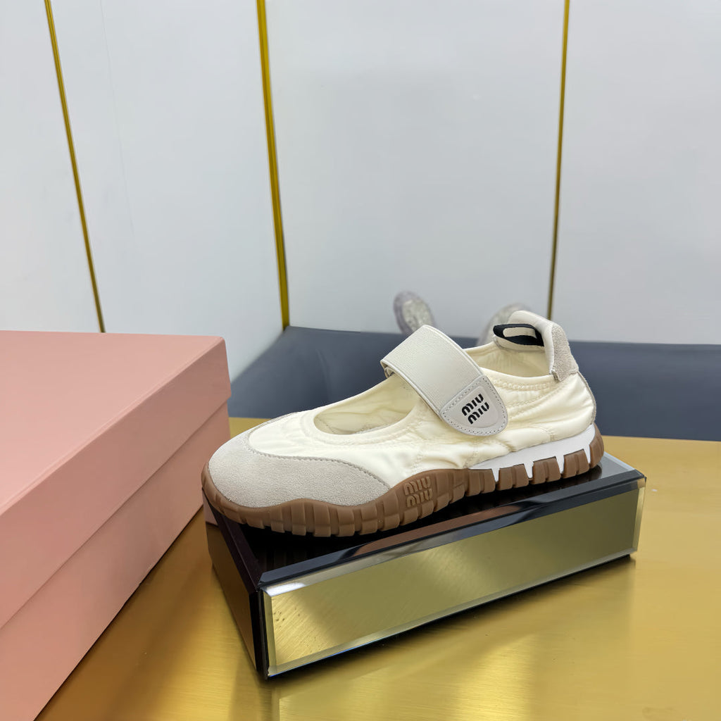 BALLERINAS SHOES IN WHITE TYRE TECHNICAL FABRIC GREY SUEDE