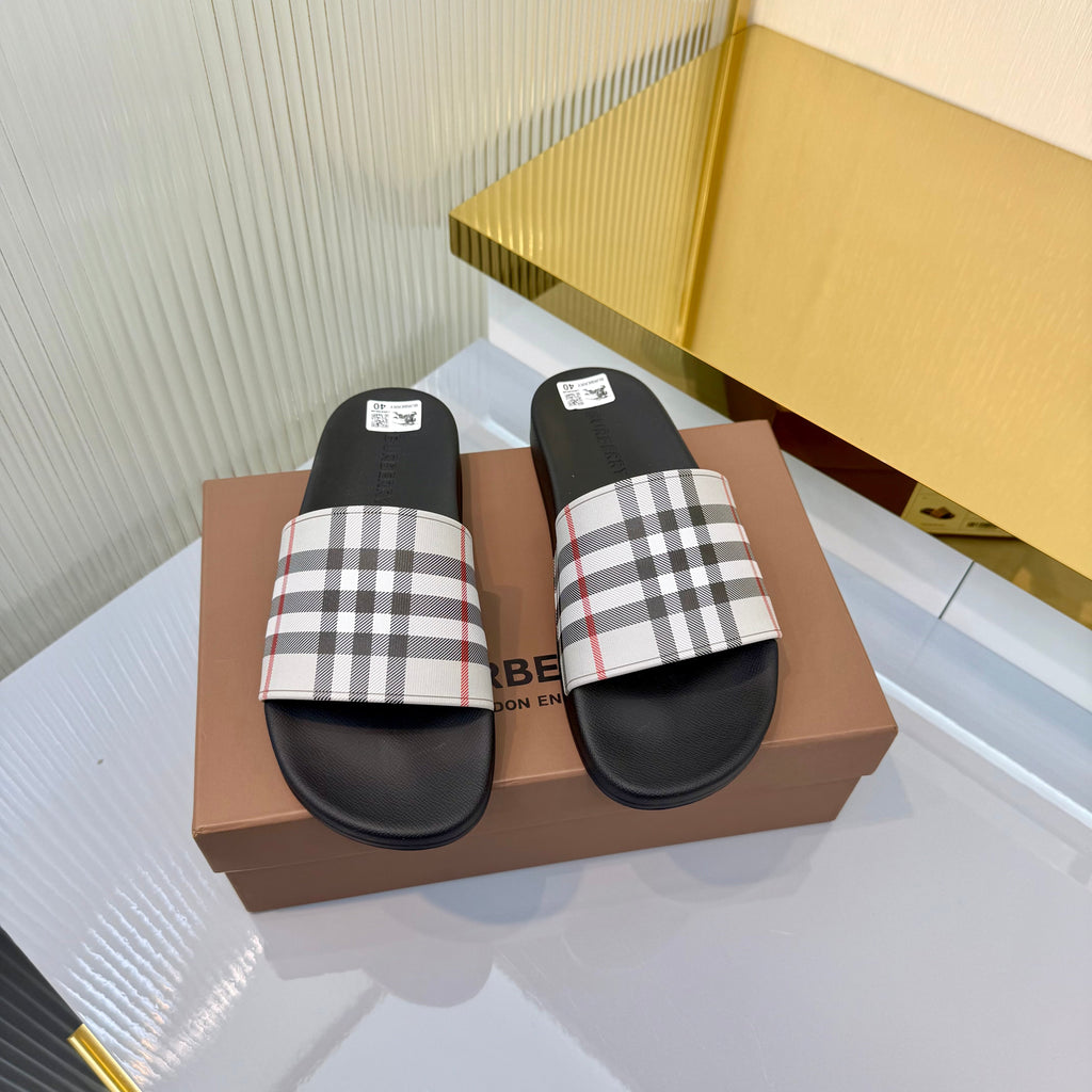 BURBERRY 26S SLIDES SANDAL IN GREY BLACK CALFSKIN