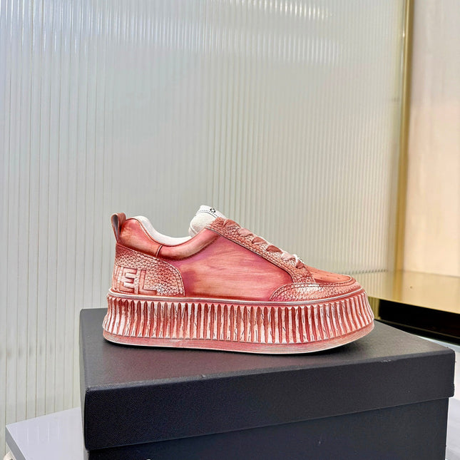CHANEL 26S LOW-TOP SNEAKERS IN PINK GRAFFITI PATTERN CALFSKIN