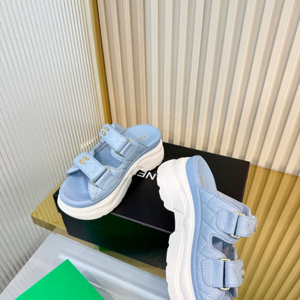 CHANEL 26S PLATFORM SANDALS IN LIGHT BLUE LAMBSKIN