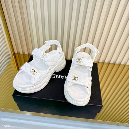 CHANEL 26S PLATFORM VELCRO SANDALS IN WHITE LAMBSKIN