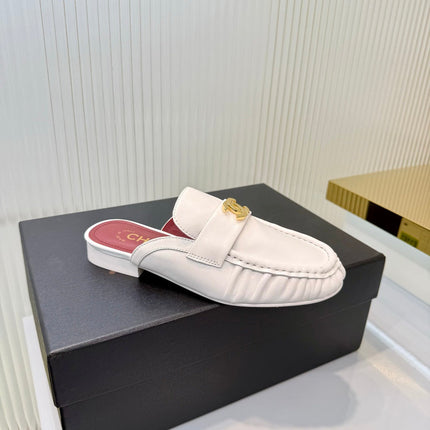CHANEL 26S LOAFER MULES IN CREAM WHITE CALFSKIN WITH CC LOGO