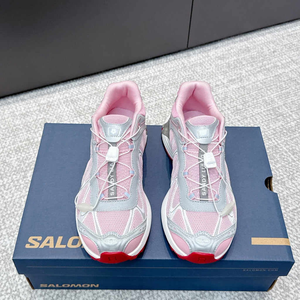 ALO 25S SALOMON XT WHISPER 40 MM IN LIGHT PINK MESH FABRIC AND GREY LAMBSKIN
