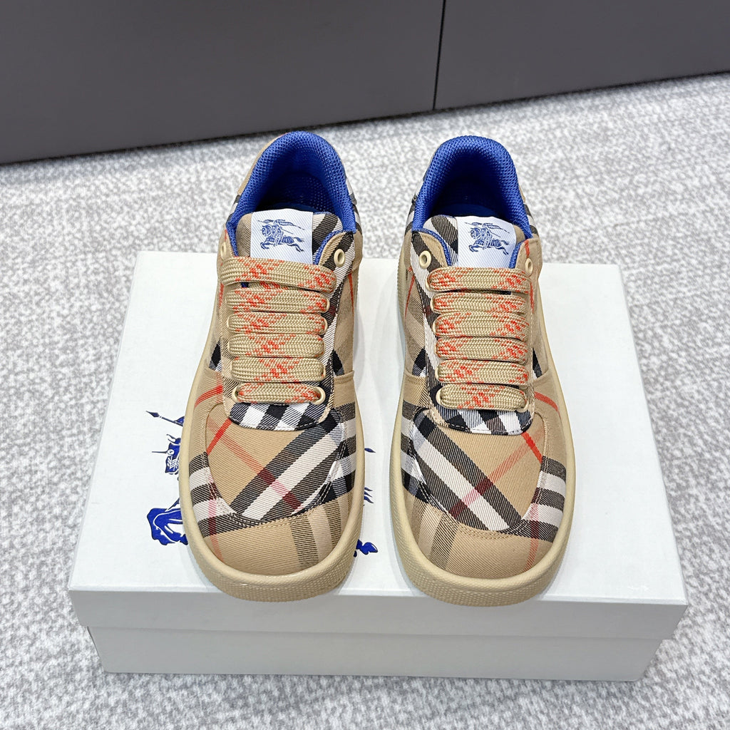 THE BURBERRY CHECK TERRACE SNEAKERS IN BROWN CANVAS