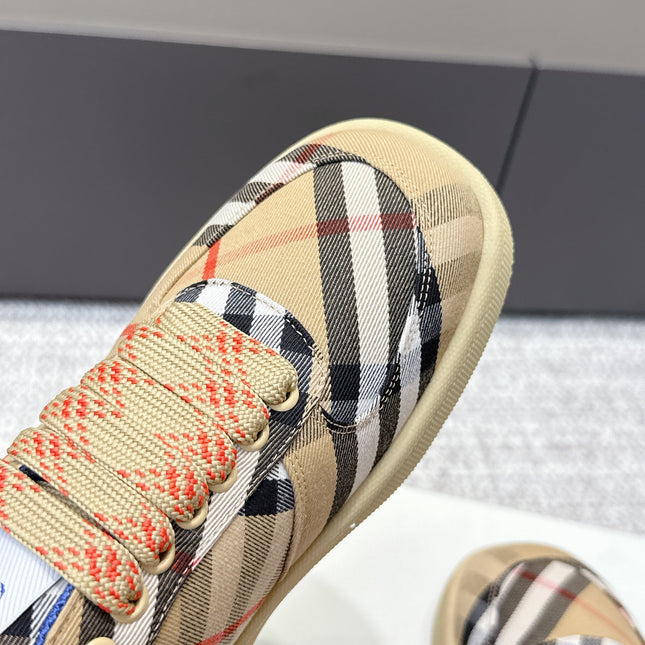 THE BURBERRY CHECK TERRACE SNEAKERS IN BROWN CANVAS