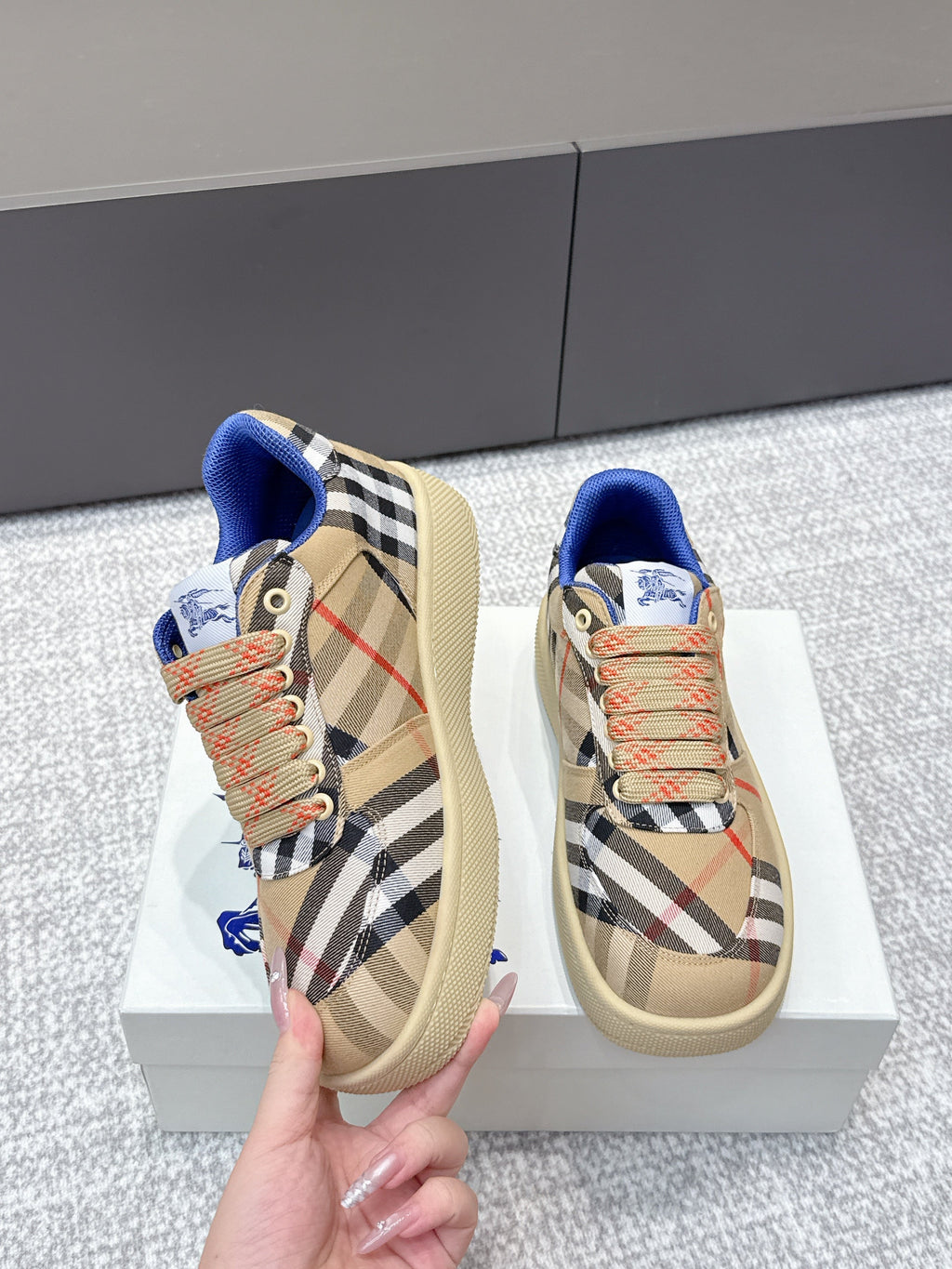 THE BURBERRY CHECK TERRACE SNEAKERS IN BROWN CANVAS