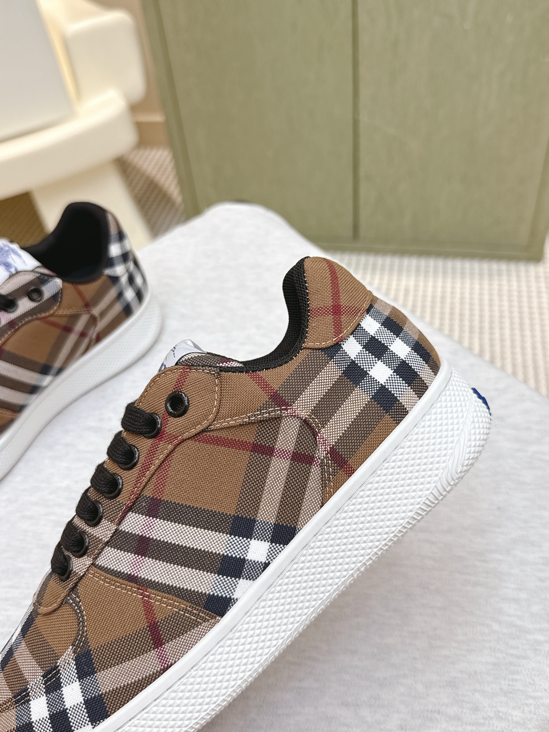BURBERRY 26S PLAID TERRACE SNEAKERS IN BROWN CANVAS