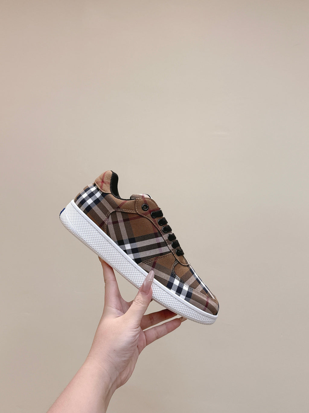 BURBERRY 26S PLAID TERRACE SNEAKERS IN BROWN CANVAS