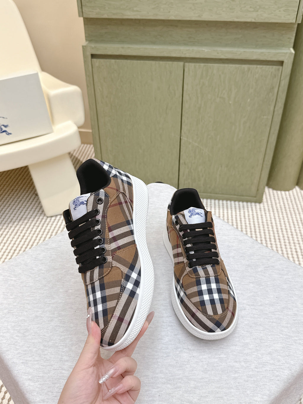 BURBERRY 26S PLAID TERRACE SNEAKERS IN BROWN CANVAS