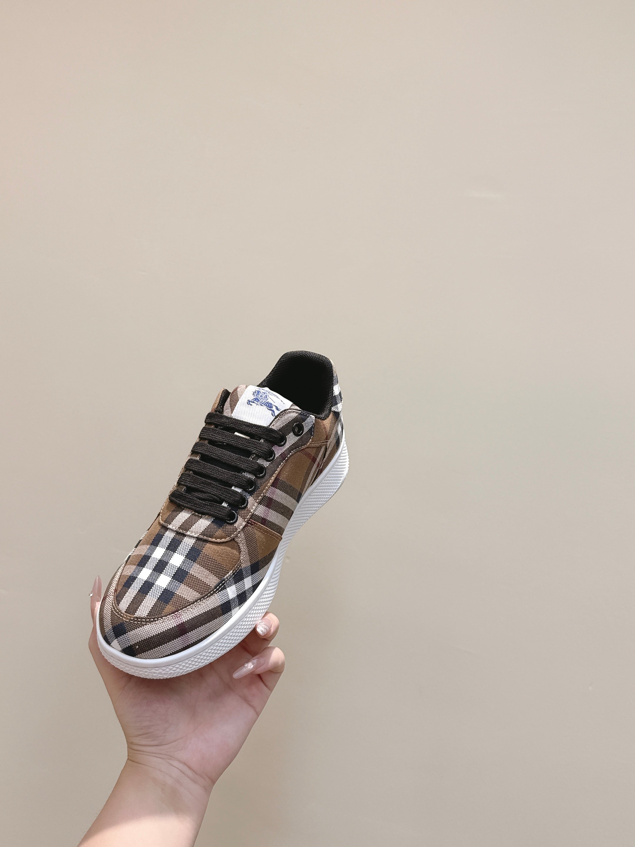 BURBERRY 26S PLAID TERRACE SNEAKERS IN BROWN CANVAS