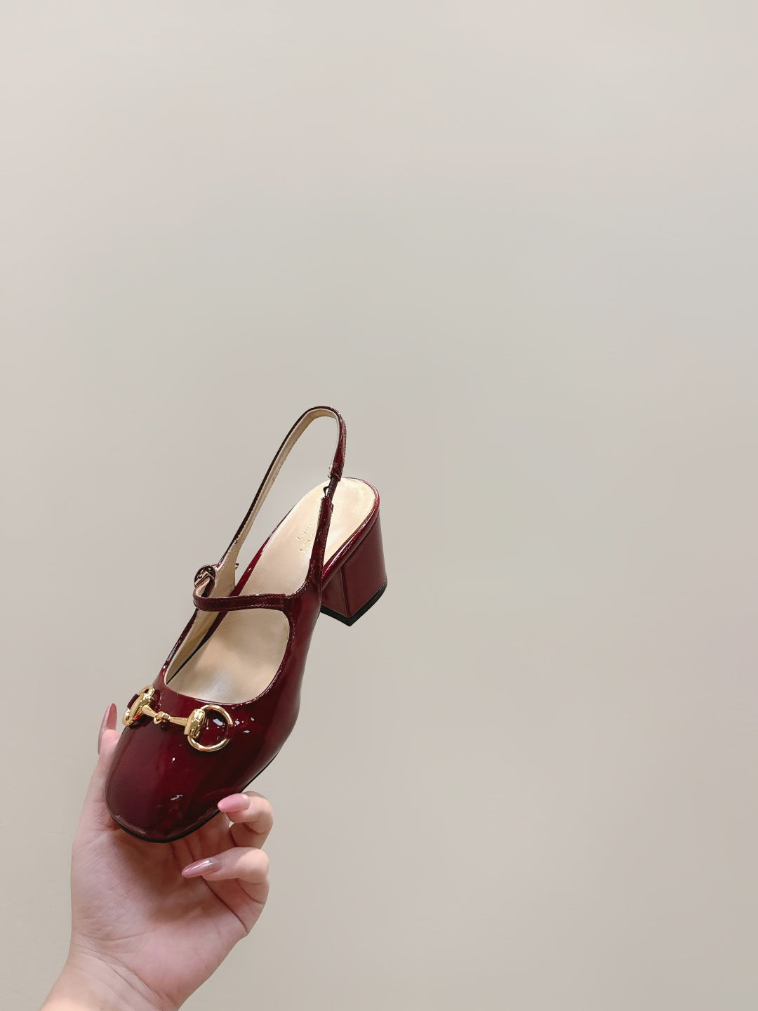 GG HORSEBIT SLINGBACK IN BURGUNDY RED SHINY CALFSKIN