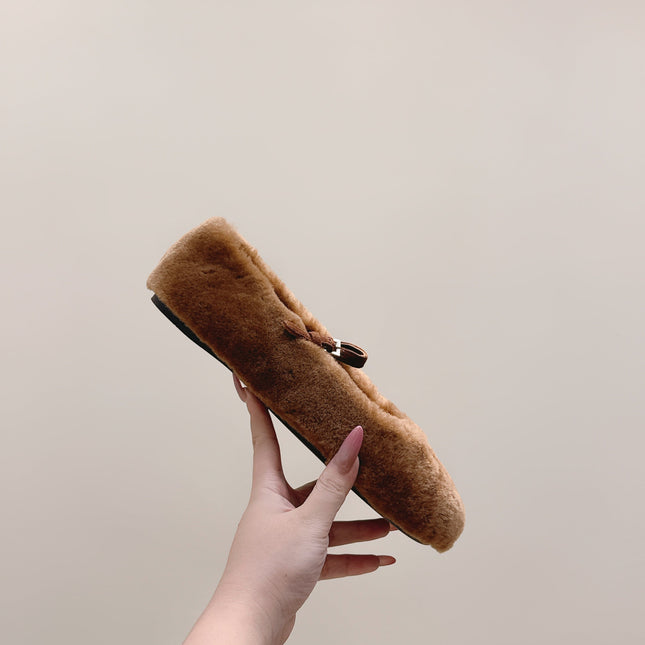 PRADA 25S MARY JANE BALLET FLATS IN BROWN FUR