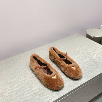 PRADA 25S MARY JANE BALLET FLATS IN BROWN FUR