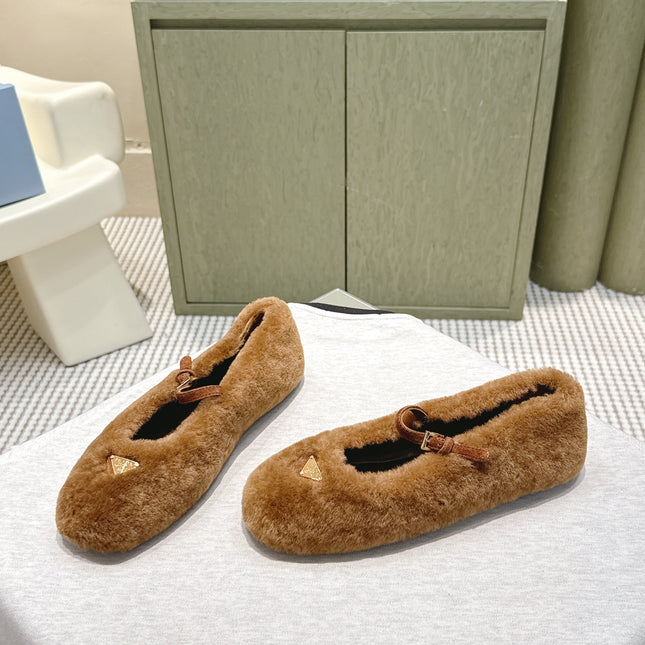 PRADA 25S MARY JANE BALLET FLATS IN BROWN FUR