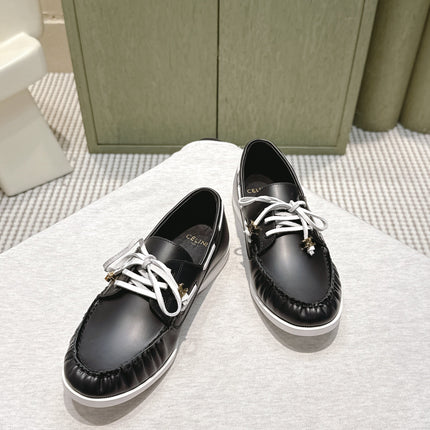 CELINE 26S LACE-UP LOAFERS IN BLACK CALFSKIN