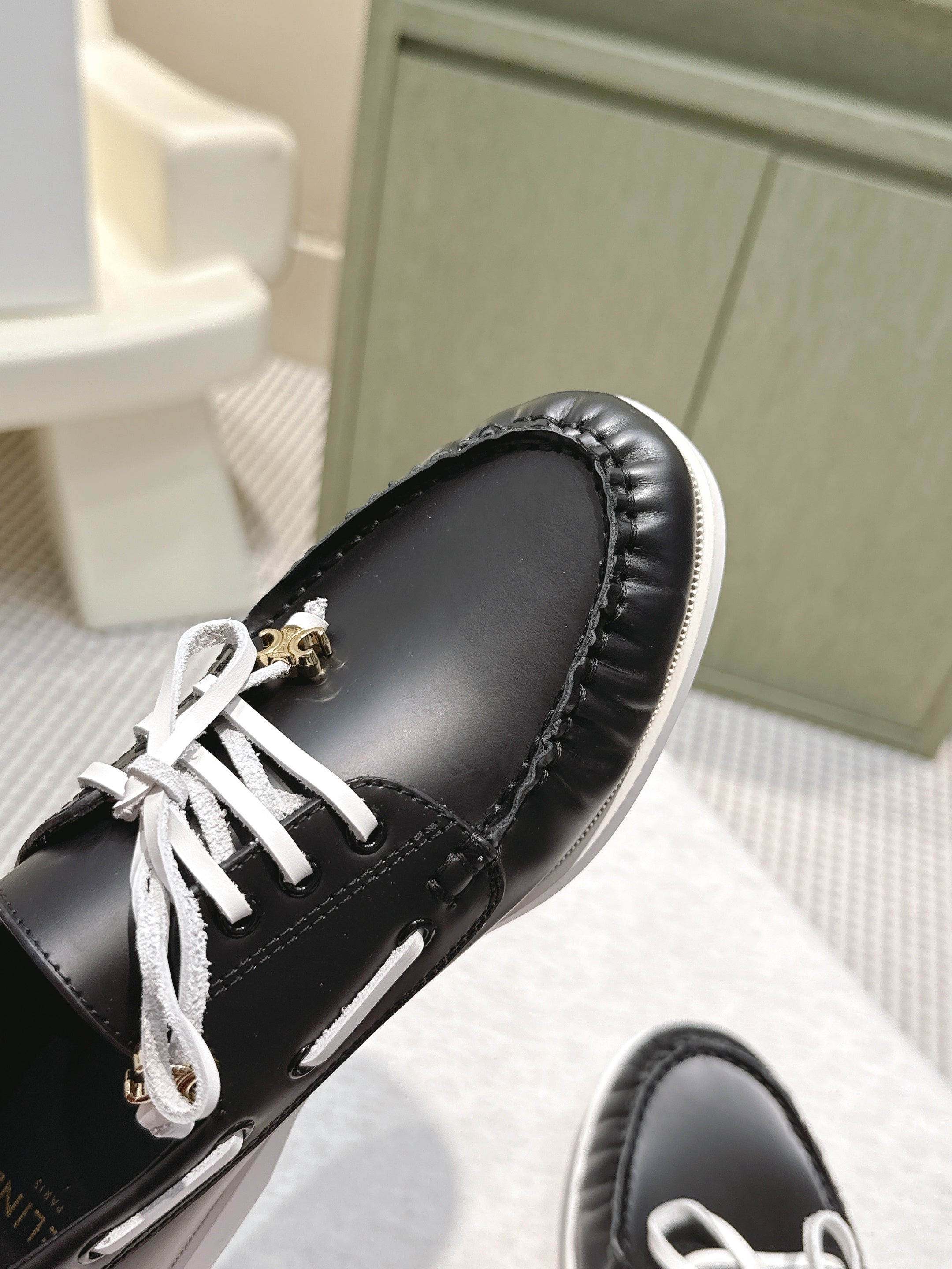 CELINE 26S LACE-UP LOAFERS IN BLACK CALFSKIN